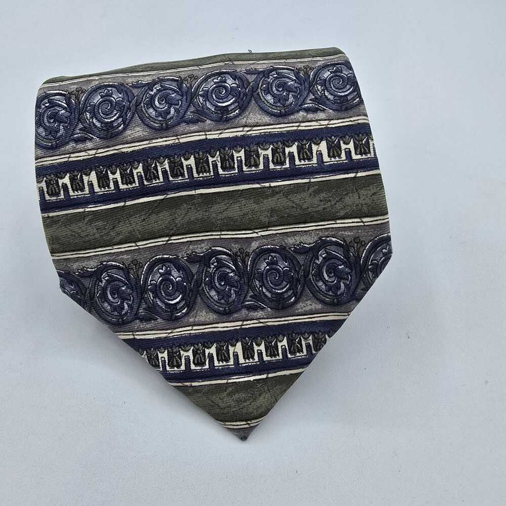Necktie Mens Vintage Bill Blass Black Label 100% Silk, Tan Blue, Size 57 By 4